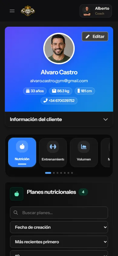 App de cliente con dieta asignada