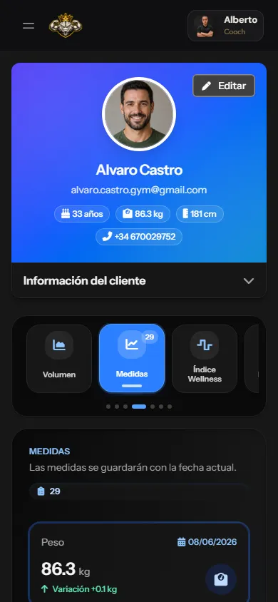 App para registrar medidas y progreso del cliente